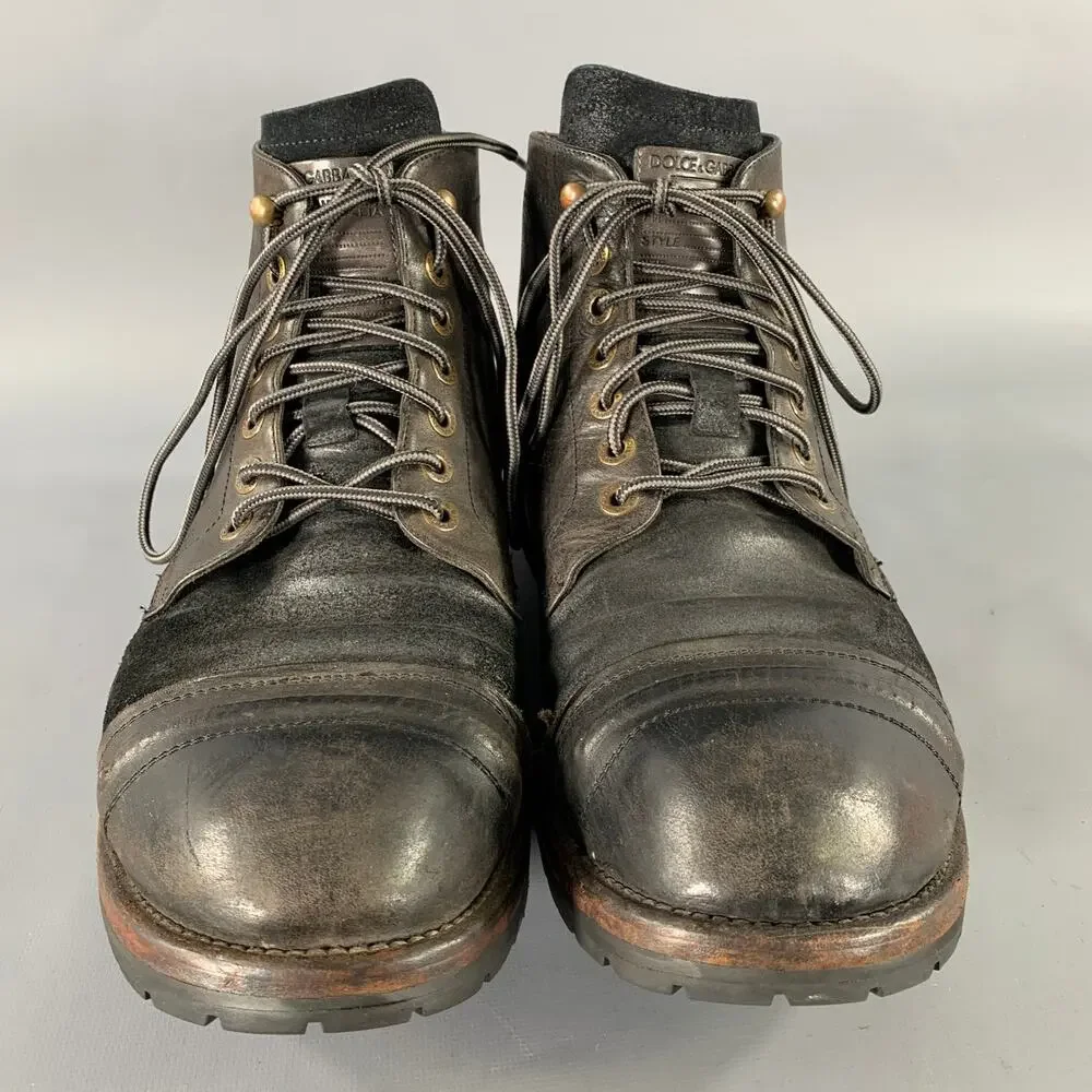 DOLCE & GABBANA Size 12 Brown Black Wingtip Leather Hike Boots